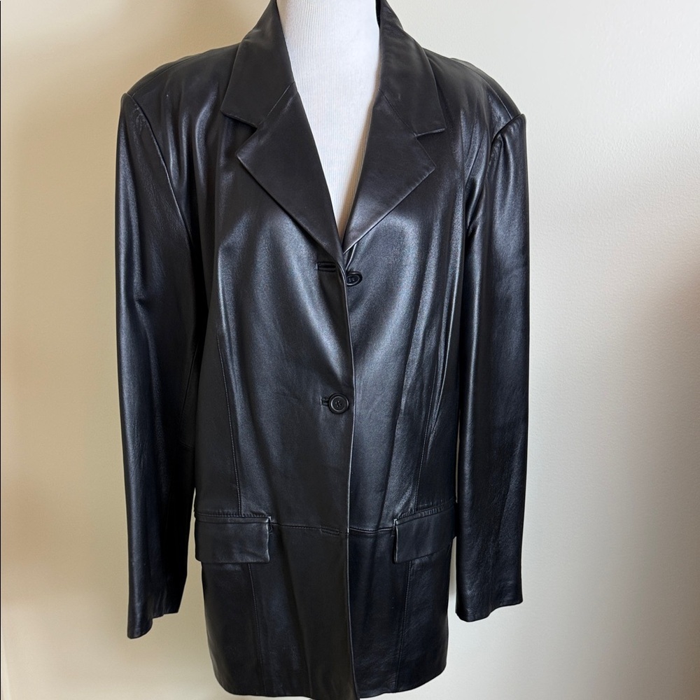 Preston & York Black Lambskin Leather Blazer Jacket XL